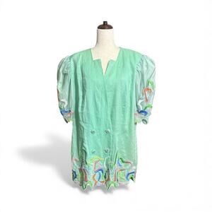 NWT Vintage DaVinci Sherbet Green Embroidered & Beaded Jacket Dress Size 20 T3